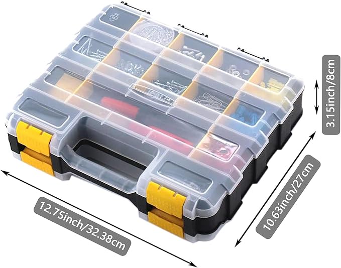 AIDY-PRO Hardware Organizer Box 34 Compartments Small Parts Organizer with Removable Dividers Durable Plastic Double Side Tools Box Screw Organizers For Nuts, Bolts, Screws, Nails 2Pack