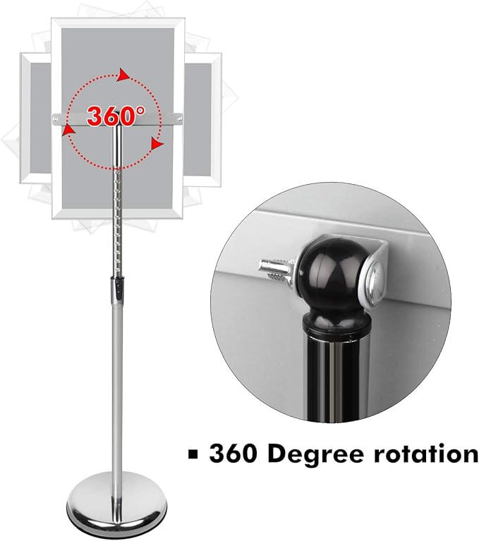DISPLAYSWORKER Adjustable Poster Sign Stand,Floor-Standing Sign Holder with Heavy Duty Pedestal,Aluminum Snap-Open Frame for 8.5 x 11 Inch, Silver (8.5 x 11)