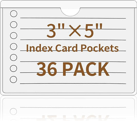 NIUBIER Storage Bin Labels, 36 Pack Clear Adhesive Pockets, Index Card Holder for 3x5 Cards, Removable Tote Labels Stickers for Packing Moving Box & Containers, Easy Peel Off