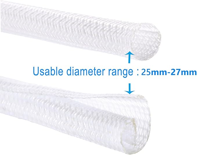 QCSIW 50ft 1 Inch White Cable Sleeve – Split Wire Loom Tubing Cord Protector – Flame Retardant Polyester Cable Management Wrap for Desk, TV, PC – Pet Chew Resistant & Easy to Cut