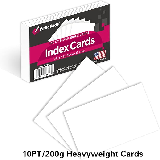 KAISA Blank Index Card 3"x5" Index Cards Flashcards, 2400 Count Bulk Index Cards, White 24 pack of 100 Shrink,Heavy Weight Paper Made in the USA(KSU-03782)