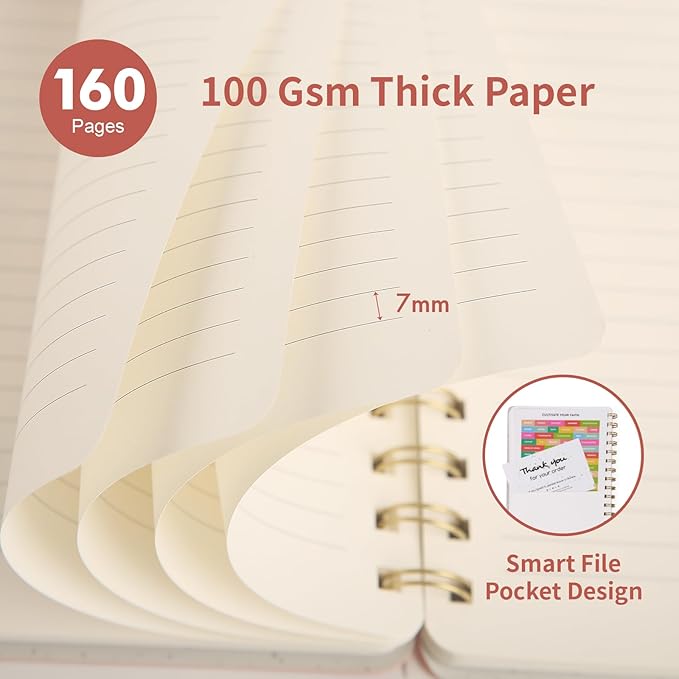 Spiral Notebook-5.75" x 8.125" College Ruled Journal with Inner Pockets and 160 Pages,PU Leather Cover Business Journal, Twin-Wire Binding Notebook Perfect for Office & Home School Supplies Brown