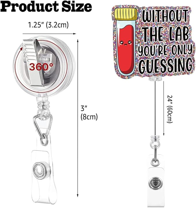Sixrip Without The Lab You‘re Only Guessing Badge Reel Retractable Glitter Badge Reel with Alligator Clip, Funny Badge Holder Gift for Lab Tech Doctor Nurse Phlebotomist Scientist Medical Laboratory