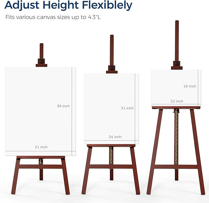 VISWIN Wooden Art Easel for Painting, Adjustable & Foldable Beech Wood Display Easel Stand for Canvas, Hold Canvas up to 43", 57''-76" H Floor Art Easel for Adults, Artists, Beginners - Walnut