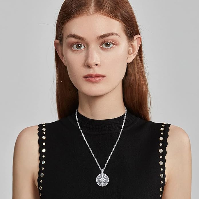 Compass Necklace for Women Men 925 Sterling Silver Pendant Urn Necklaces for Ashes Picture Locket Necklace Anchor Necklace Viking Necklace Crystals CZ Moonstone Abalone Shell Turquoise Compass Jewelry