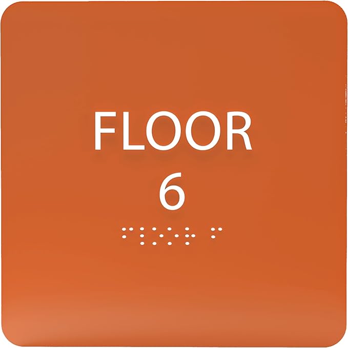 ADA CENTRAL SIGNS - 6" X6" Floor 6 Sign - ADA Compliant Tactile Graphics Grade 2 Braille Text Acrylic Wall Signs - Directional Assistance, Floor Number Safety Sign for Office, school Hospital, Apartment