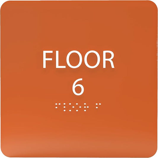 ADA CENTRAL SIGNS - 6" X6" Floor 6 Sign - ADA Compliant Tactile Graphics Grade 2 Braille Text Acrylic Wall Signs - Directional Assistance, Floor Number Safety Sign for Office, school Hospital, Apartment