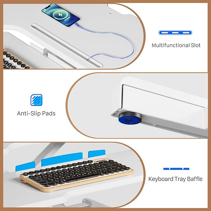 JYLH JOYSEEKER Standing Desk Converter 32 inch, Height Adjustable Sit Stand Desk Riser, Quick Sit to Stand Tabletop Dual Monitor Riser Workstation for Home Office with Keyboard Tray, White