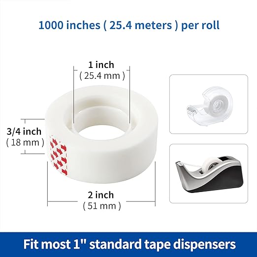 PCKPGON 24 Rolls Invisible Tape Refill, Matte-Finish Translucent Tape Refills for Dispenser, 3/4 x 1000 Inches, Engineered for Repairing Correction and Labeling