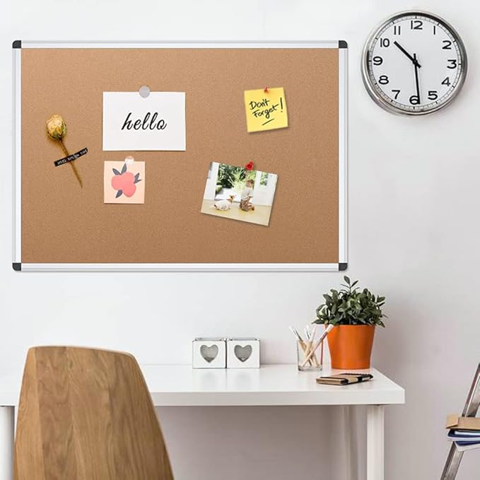 VIZ-PRO Cork Notice Board, 24 X 18 Inches, Silver Aluminium Frame