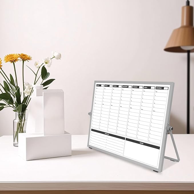 Planning Boards,White Board Dry Erase Calendar with Stand,Double-Sided Weekly Calendar Schedule Board with Time Slots&Monthly Planner with to DO List for Desk and Wall 16"×12"(1 Pack)