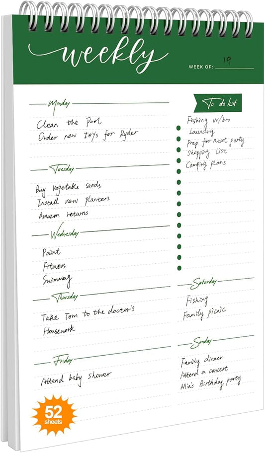 Weekly Planner Notebook, To Do List Notepad with 52 Undated Sheets 6.9"×9.8" - Weekly Organizer for Women & Man, Work, Study, and Daily Life, B5-DG