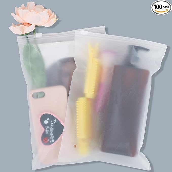 Svaldo Frosted Poly Bags, 100PCS 6x9 Bags, Sock Packaging Zipper Storage Bags, Small Zip Lock Plastic Bag for Packing Gloves, Phone Case, Sunglasses, Mittens, Clear Zip Bags with Vent Holes, 3 Mil