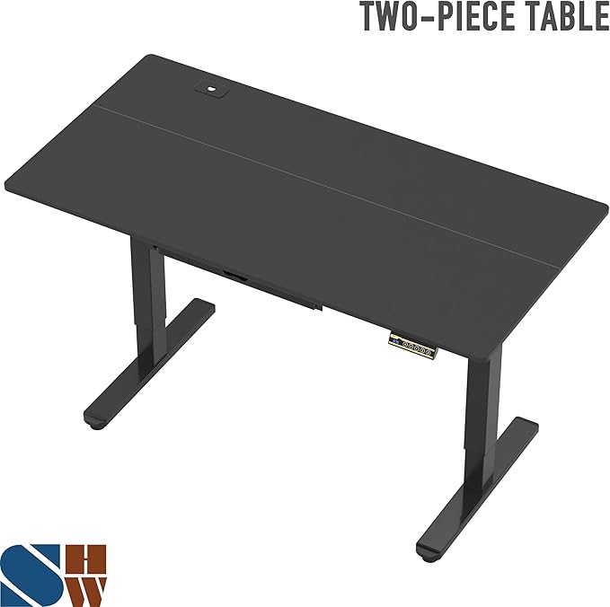 SHW 55 x 28 Inches Electric Height Adjustable Standing Desk with Drawer and Memory Preset, Black