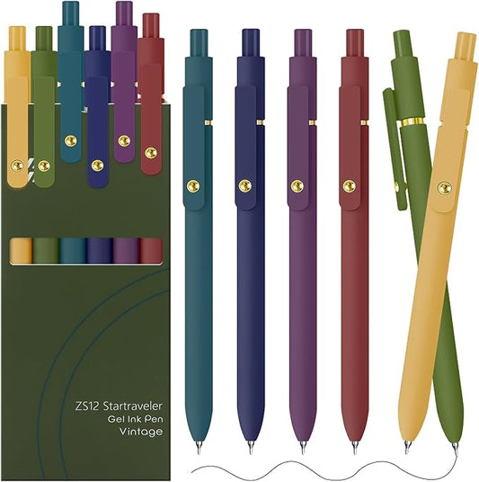 UIXJODO Gel Pens, 6 Pack Gold Retro 0.5mm Black Ink Pens Fine Point Smooth Writing Pens for School Office Supplies, Gifts for Women Girls