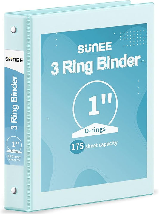SUNEE 3 Ring Binder 1 Inch 1 Pack, Clear View Binder Three Ring PVC-Free (Fit 8.5x11 Inches) for School or Office Supplies, Pastel Blue