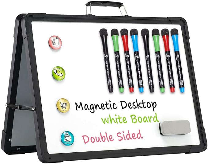 Small Dry Erase White Board - TSJ OFFICE 12" x 16" Mini Easel Desktop Double Sided Whiteboard, Portable Magnetic Board on Table Top with Holder for Drawing, Teacher Instruction, Memo Board