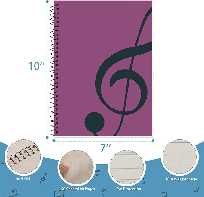 DOMMI Blank Sheet Music Composition Notebook 2 Packs, Manuscript Staff Paper Notebook with 200 Pages 26x19cm, Spiral Bound Music Songwriting Notebook for Songwriters, Musicians, Teachers, Pink