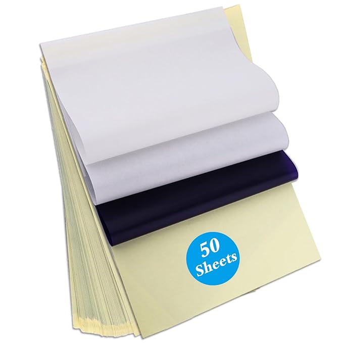 Yangna Tattoo Transfer Paper 50 Sheets A4 Thermal Stencil Paper for Tattoo Artists, 4-Layer Design Works with Thermal Copier Machines & Hand Tracing