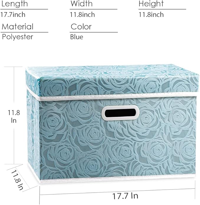 PRANDOM Large Collapsible Storage Boxes with Lids [5-Pack] Fabric Decorative Storage Bins Cubes Organizer Containers Baskets with Cover Handles for Bedroom Closet Nursery Blue 17.5x11.8x11.8 Inch