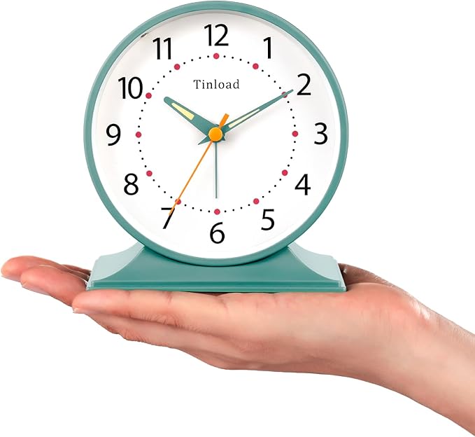 Tinload 4.5" Antique Retro Analog Alarm Clock, Small Silent Bedside Desk Clock with Manual Light, Battery Operated, Snooze, for Living Room, Bedroom, Bedside, Desk(Green)