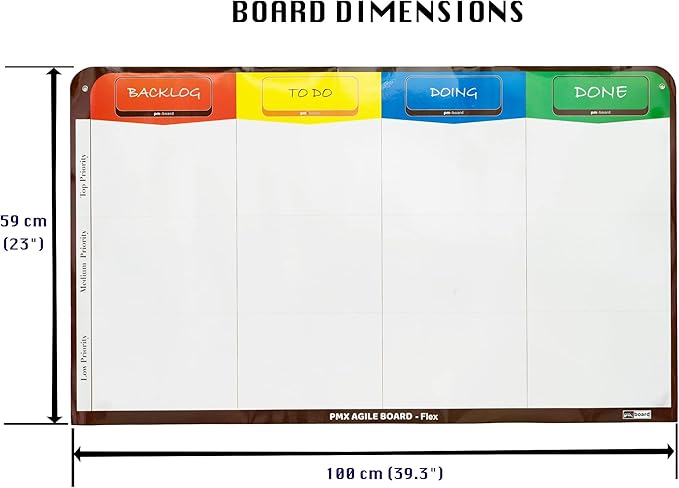 pmxboard 4 Column Magnetic Kanban Board, Scrum Board Flex Whiteboard Kit. Agile Kit, 64 Magnetic Kanban Cards Kit, Scrum Cards Set. Project Management Board for Project Planning, Kanban Whiteboard Kit