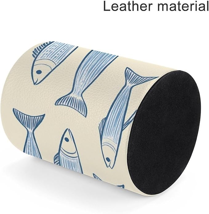 Sardine Fish Pencil Holder Leather Desk Organizer Stand Round Pen Cup Container for Home Office