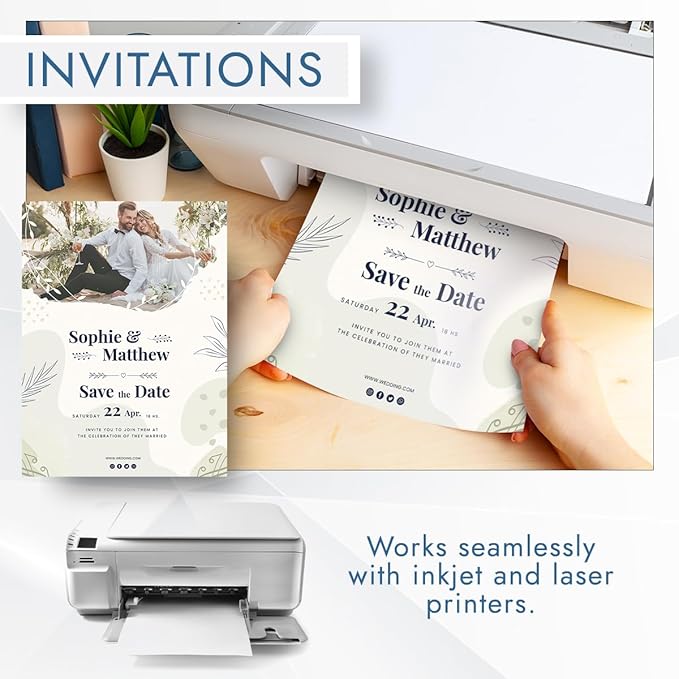 MOS White Cardstock Paper 8.5 x 11 Inch (60 Sheets) — Heavyweight Letter Size Card Stock for Crafting, Invitations, Menus, Business Use, Certificates, Printer Compatible
