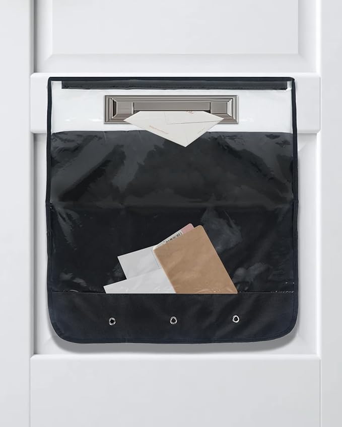 Uniclife Black Mail Slot Catcher for Door, 20.9"x 19.7" Large Capacity Letter Catcher Letterbox Catcher, Front Door Mail Catcher with Hook and Loop Fasteners, Indoor Post Catcher Bag