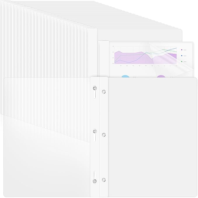 Feifeiya 48 Pack Plastic Report Covers with 3 Prongs Presentation Folders Bulk, 100 Sheet Capacity, Clear Front Report Covers for Presentation Document Paper School Office Supplies (White)
