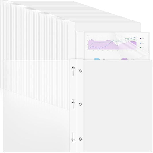 Feifeiya 48 Pack Plastic Report Covers with 3 Prongs Presentation Folders Bulk, 100 Sheet Capacity, Clear Front Report Covers for Presentation Document Paper School Office Supplies (White)