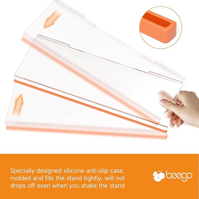 BEEGO Ergonomic Computer Keyboard Stand - Clear Acrylic Keyboard Riser Tilted Keyboard Holder Keyboard Tray with Orange Non-Slip Strip for Easy Typing at Home School Office Desk Accessories