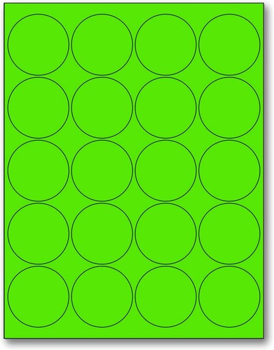 NextDayLabels - 8-1/2 x 11 Neon Color High Light Fluorescent Labels for Laser & Inkjet Printer (Green Fluorescent, 2" Round - 20 Per Page | 2000 Labels)