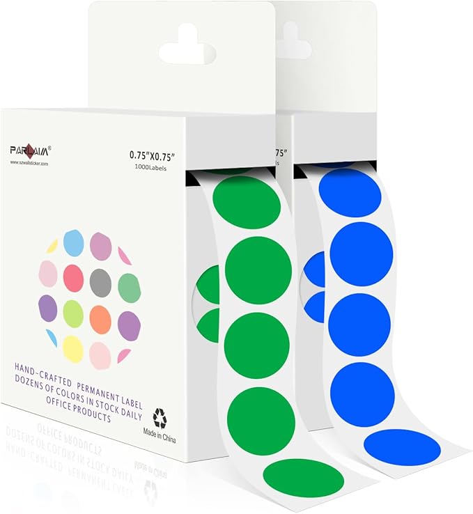 PARLAIM 2 Rolls 2000PCS 3/4" Round Circle Color-Code Dot Stickers,2 Color Style Colorful Coding Label Sticker for Home Office Classroom(Green+Blue)