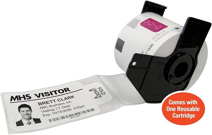 Threshold 3.25 Inch Tab Expiring Visitor Badges on a Roll | 4 Rolls (1,000 Badges) Compatible with Brother Direct Thermal Printers | Name Tag Stickers | Hospital, Office & Secretary Supplies