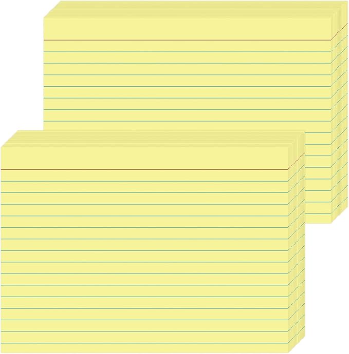 JINMIKEJI Yellow Ruled Index Cards 5x7 Inch - 50 Pack Study Flash Cards for School, Office & Home, Durable Note Cards with Lines