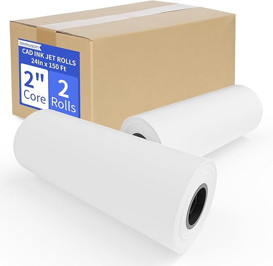 Wide Format Paper 24 In x 150 Ft, 2 Rolls Plotter Paper on 2" Core, CAD Bond Rolls for CAD Printing on Wide Format Ink Jet Printers,Choice for Engineering Plans, Architectural Designs and GIS Maps