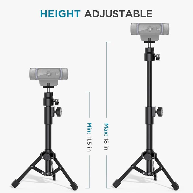 InnoGear Webcam Tripod, Extendable Webcam Stand for Desk Camera Stand Mount with Phone Holder for Webcam C922 C930e C920S C920 C615 C960 C920x BRIO 4K NexiGo N60, Right Light, GoPro with 1/4" Thread