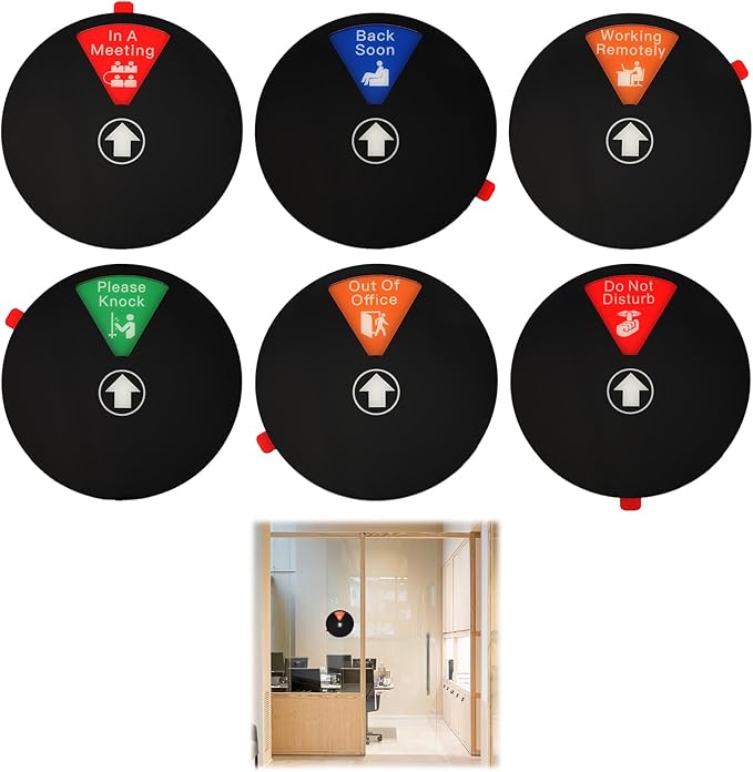 Ryetvok Office Door Sign, 6-In-1 Rotating Status Indicator (In A Meeting/Please Knock/Out Of Office/Back Soon/Working RemotelyDo Not Disturb/) Door Decor For Home Conference Room Workspace