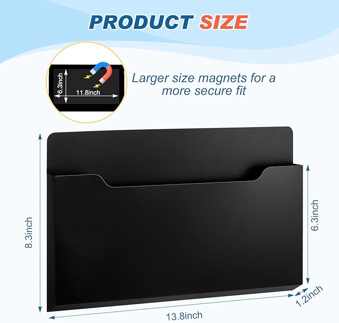 Feifeiya Magnetic Pocket File Holder Large File Folder Organizer Paper Mail Letters Holder Wall Hanging Office Supplies for Refrigerator Whiteboard Cabinets(13.8 x 8.3 Inch,Horizontal,Black)