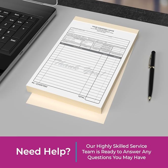Custom 5.5" x 8.5" Carbonless NCR Books in 2-Part Duplicate Invoices, Receipts, Work Orders, Sales Orders, Purchase Orders, Estimates, Quote Forms with Your Company/Business Name (100 Sets)