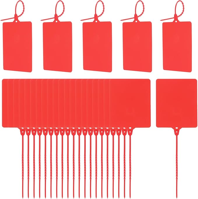 MECCANIXITY Plastic Seals Shipping Tags, for Basket Labels Cable Labels Tags Product Identification Tags, Logistics Marking, Outdoor Tagging, 3.1x3.9 Inch Red 100Packs