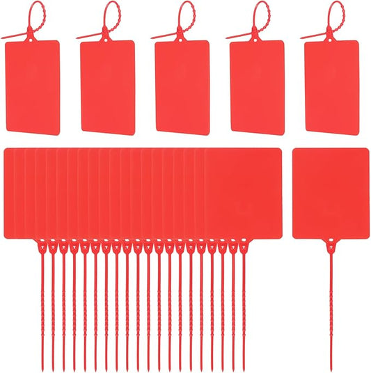 MECCANIXITY Plastic Seals Shipping Tags, for Basket Labels Cable Labels Tags Product Identification Tags, Logistics Marking, Outdoor Tagging, 3.1x3.9 Inch Red 100Packs