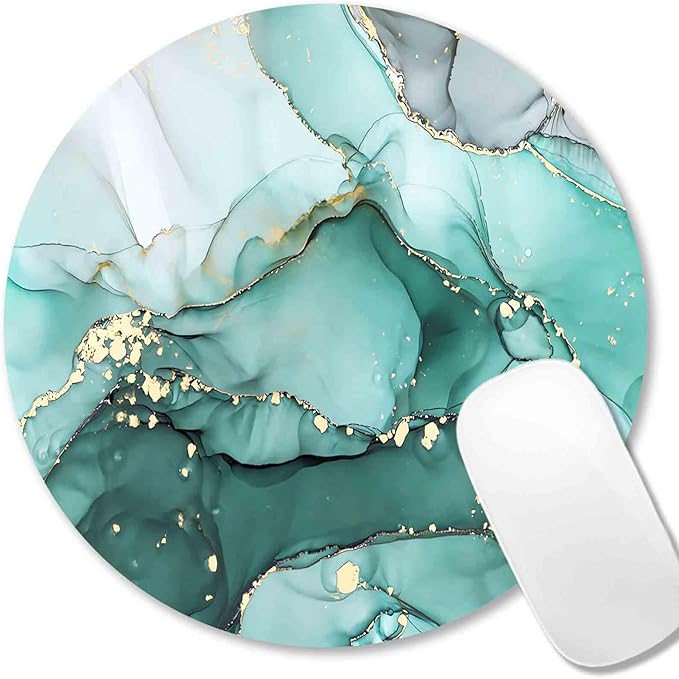 IMAYONDIA Teal Turquoise Mouse Pad Green, Luxury Small Luxury Womens Mouse Pads for Laptop Computer Office Desktop, Mini Travel Modern Round Marble Ink Art Mousepad for Kids Girls, 7.9 X 7.9 in