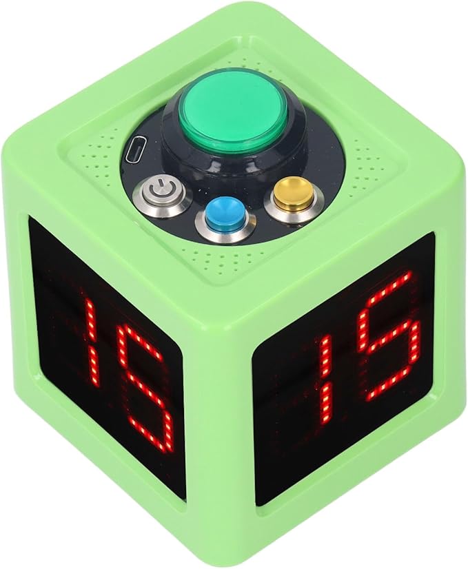 Green Rechargeable Cube Timer 1.4 Inch 4 Sided LED Digital Countdown Clock Stopwatch US Plug 100-240V for Recreational Games Study Meeting