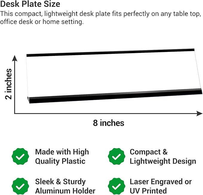 Custom Engraved Desk Plate | Personalized with your Name and Title | Perfect Decor for Office, Business, or Home | Multiple Font and Color Options | 2x8" or 2x10" (White w/Black Letters, 2x8")