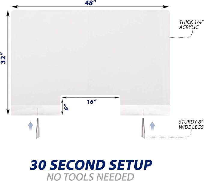 SignHero Sneeze Guard | Large, Sturdy ¼” Acrylic Plexiglass Shield | USA-Made, 30 Second Setup | Plexiglass Barrier for Counter, Reception, School, Office (Multiple Sizes)