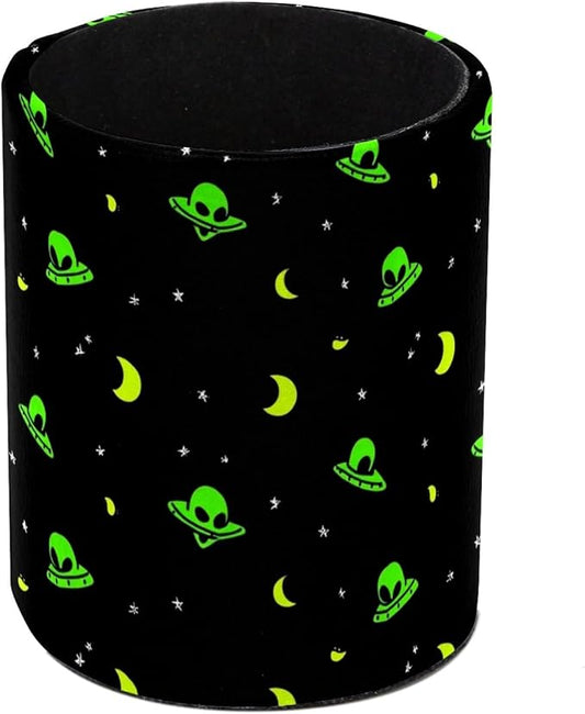 Leather Pen Holder for Desk Green Alien Moon Pencil Cup Desktop Organizer Makeup Brush Holders Office Supplies for Home, Kids & School