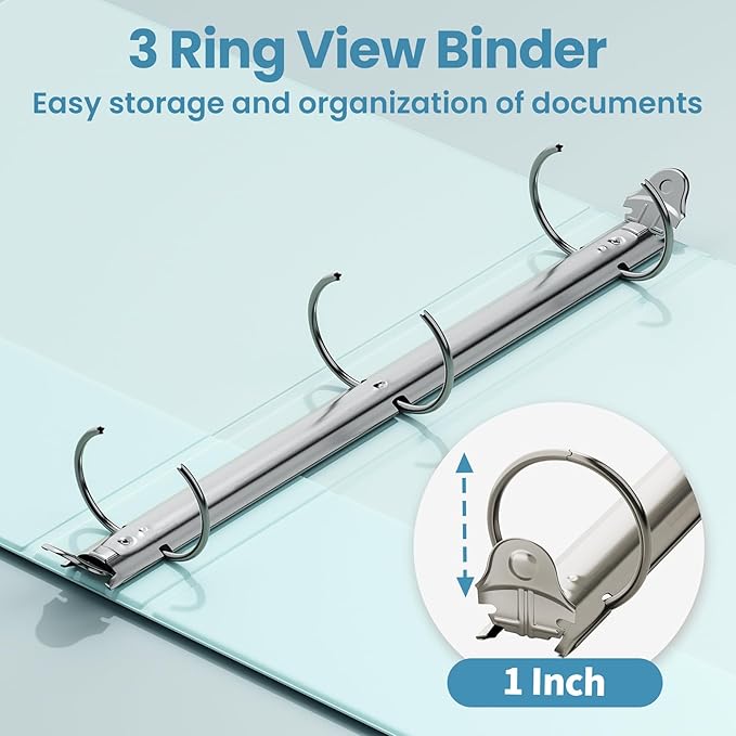SUNEE 3 Ring Binder 1 Inch 1 Pack, Clear View Binder Three Ring PVC-Free (Fit 8.5x11 Inches) for School or Office Supplies, Pastel Blue