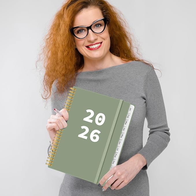 2026 Planner - Planner 2026 from January 2026 to December 2026 with 12 Monthly Tabs, Flexible Cover, Inner Pocket, 8.5" x 11", Green-A